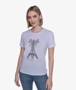 KARL LAGERFELD EIFFEL TOWER BOW TSHIRT IN WHITE