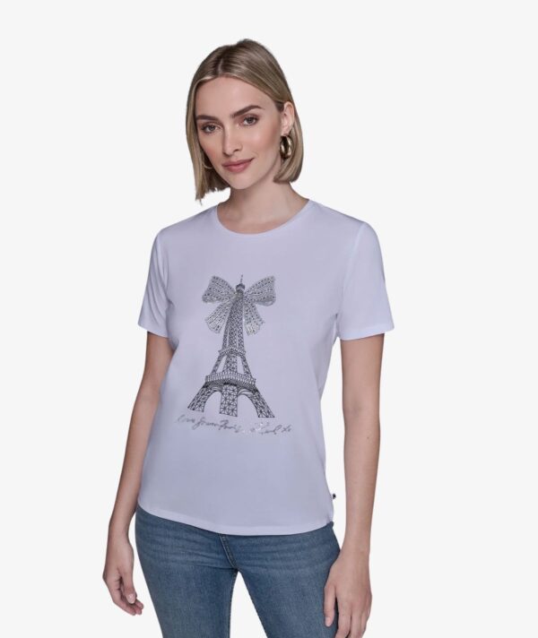 KARL LAGERFELD EIFFEL TOWER BOW TSHIRT IN WHITE