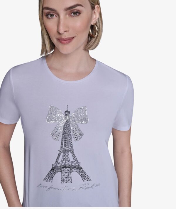KARL LAGERFELD EIFFEL TOWER BOW TSHIRT IN WHITE