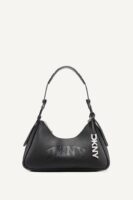 DKNY Nell Logo Embossed Shoulder Bag with Logo Charm in black
