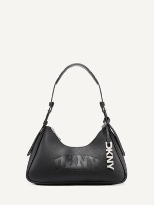 DKNY Nell Logo Embossed Shoulder Bag with Logo Charm in black