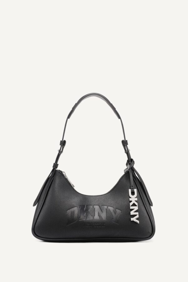 DKNY Nell Logo Embossed Shoulder Bag with Logo Charm in black