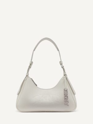 DKNY Nell Logo Embossed Shoulder Bag with Logo Charm in white