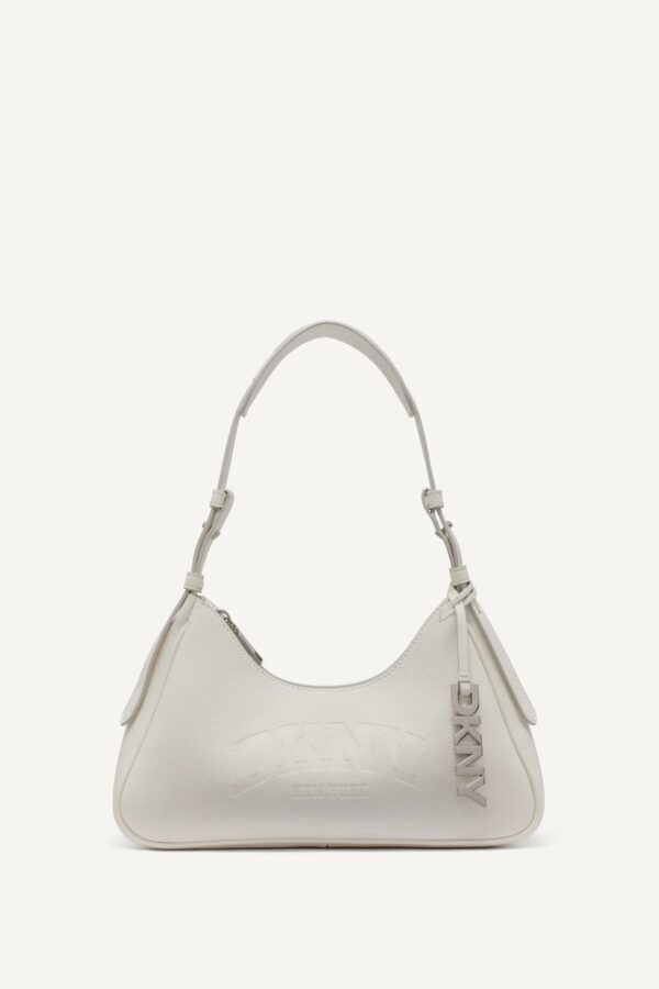 DKNY Nell Logo Embossed Shoulder Bag with Logo Charm in white