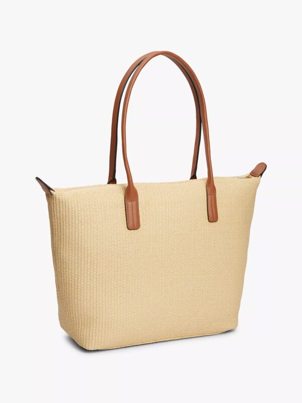 TOMMY HILFIGER Monogram Logo Raffia Tote Bag IN Natural Raffia