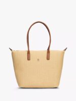 TOMMY HILFIGER Monogram Logo Raffia Tote Bag IN Natural Raffia