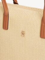 TOMMY HILFIGER Monogram Logo Raffia Tote Bag IN Natural Raffia