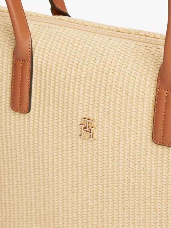 TOMMY HILFIGER Monogram Logo Raffia Tote Bag IN Natural Raffia