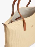 TOMMY HILFIGER Monogram Logo Raffia Tote Bag IN Natural Raffia