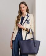 Ralph Lauren Reversible Medium Tote In Navy reversible to striped with Wristlet