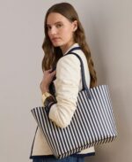 Ralph Lauren Reversible Medium Tote In Navy reversible to striped with Wristlet