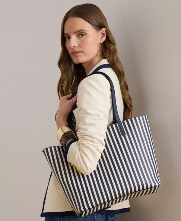 Ralph Lauren Reversible Medium Tote In Navy reversible to striped with Wristlet