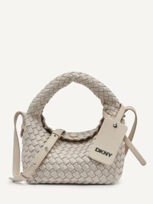 DKNY WOVEN SMALL CROSSBODY BAG IN LIGHT TAUPE