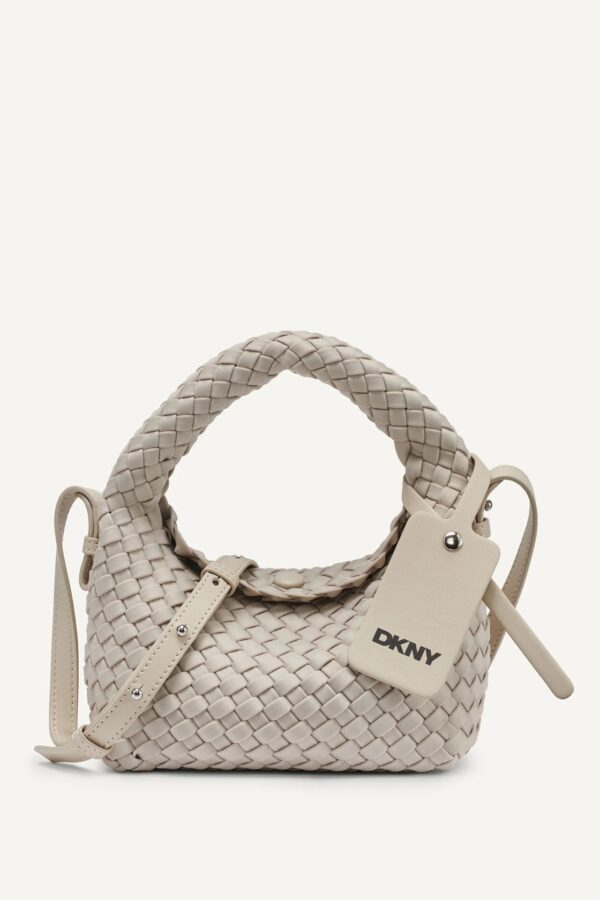 DKNY WOVEN SMALL CROSSBODY BAG IN LIGHT TAUPE