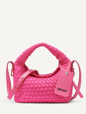 DKNY WOVEN SMALL CROSSBODY BAG IN HOT PINK