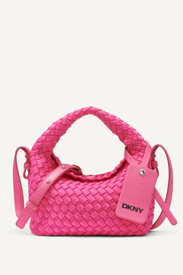 DKNY WOVEN SMALL CROSSBODY BAG IN HOT PINK