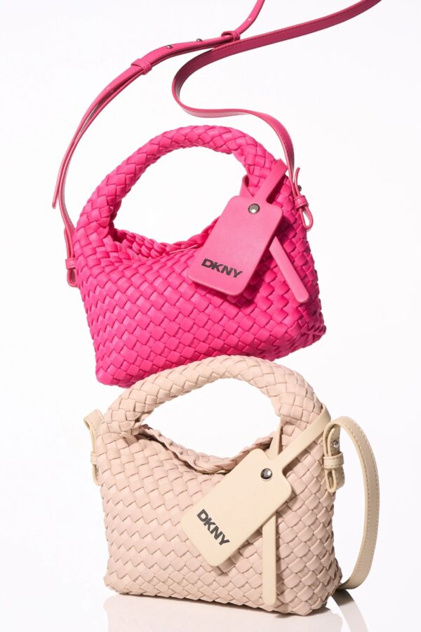 DKNY WOVEN SMALL CROSSBODY BAG IN HOT PINK