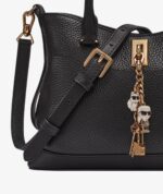 KARL LAGERFELD LEATHER SMALL SATCHEL & CROSSBODY BAG WITH CHARMS IN BLACK