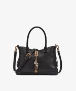 KARL LAGERFELD LEATHER SMALL SATCHEL & CROSSBODY BAG WITH CHARMS IN BLACK