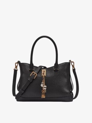 KARL LAGERFELD LEATHER SMALL SATCHEL & CROSSBODY BAG WITH CHARMS IN BLACK