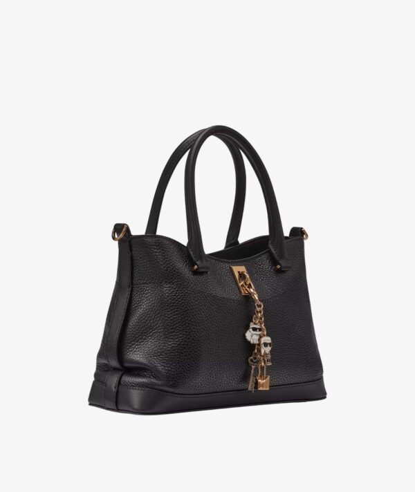 KARL LAGERFELD LEATHER SMALL SATCHEL & CROSSBODY BAG WITH CHARMS IN BLACK