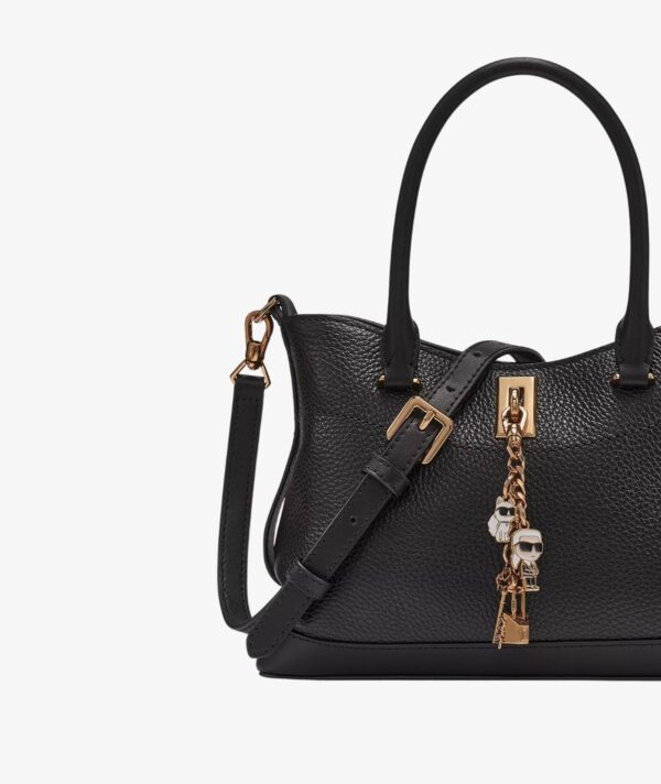 KARL LAGERFELD LEATHER SMALL SATCHEL & CROSSBODY BAG WITH CHARMS IN BLACK