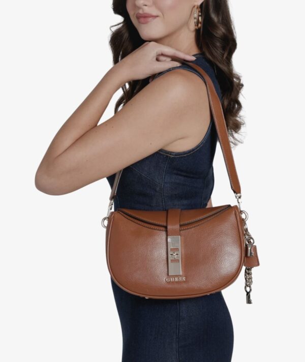 GUESS Brooke Small Tab Closure Shoulder Bag IN COGNAC