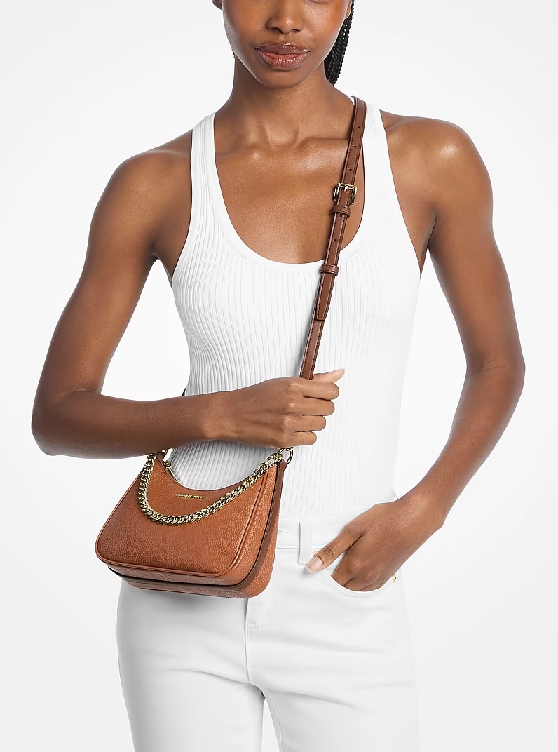 MICHAEL KORS Small Pebbled Leather Convertible Crossbody Bag in luggage