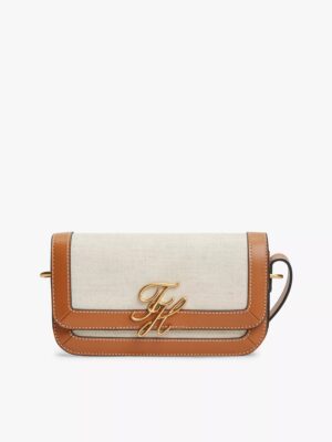 TOMMY HILFFIGER SIGNATURE LOGO CANVAS CROSSBODY BAG IN COGNAC