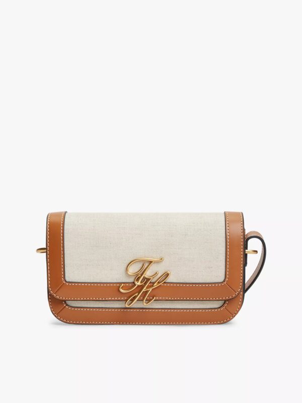 TOMMY HILFFIGER SIGNATURE LOGO CANVAS CROSSBODY BAG IN COGNAC