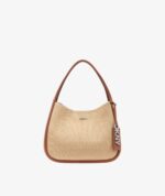 CAPRI WOVEN STRAW LARGE HOBO BAG IN BEIGE