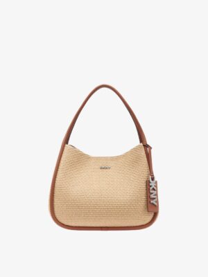 CAPRI WOVEN STRAW LARGE HOBO BAG IN BEIGE