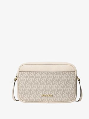 MICHAEL KORS SMALL SIGNATURE LOGO CAMERA CROSSBODY BAG IN CREAM
