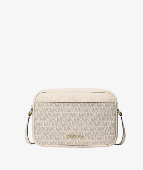 MICHAEL KORS SMALL SIGNATURE LOGO CAMERA CROSSBODY BAG IN CREAM