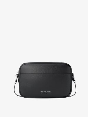 MICHAEL KORS SMALL SIGNATURE LOGO CAMERA CROSSBODY BAG IN FULL BLACK LEATHER