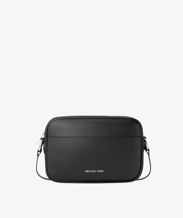MICHAEL KORS SMALL SIGNATURE LOGO CAMERA CROSSBODY BAG IN FULL BLACK LEATHER