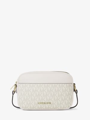 MICHAEL KORS SMALL SIGNATURE LOGO CAMERA CROSSBODY BAG IN CREAM
