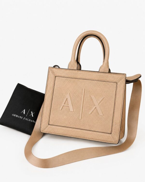 ARMANI EXCHANGE MINI TOTE AND CROSSBODY BAG IN WARM SAND