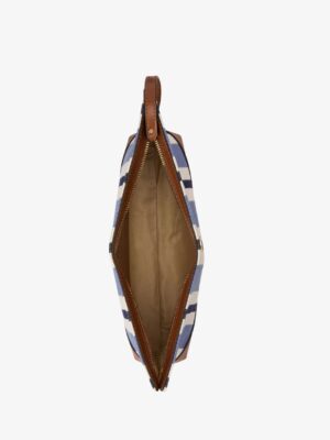 Ralph Lauren Striped Canvas & Leather Medium Pouch IN BLUE3