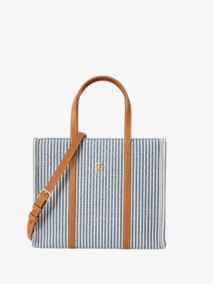 TOMMY HILFIGER PREMIUM STRIPED MINI TOTE HANDBAG IN BLUE