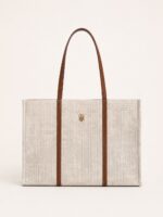 TOMMY HILFIGER LARGE STRIPED TOTE BAG IN WHITE & BEIGE