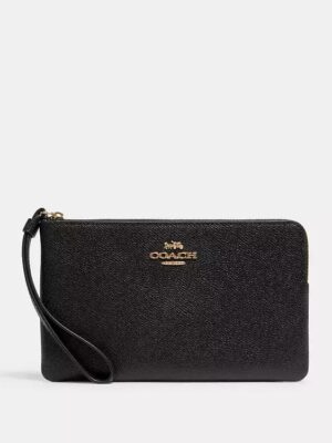 Coach Corner Zip Wristlet in Black
