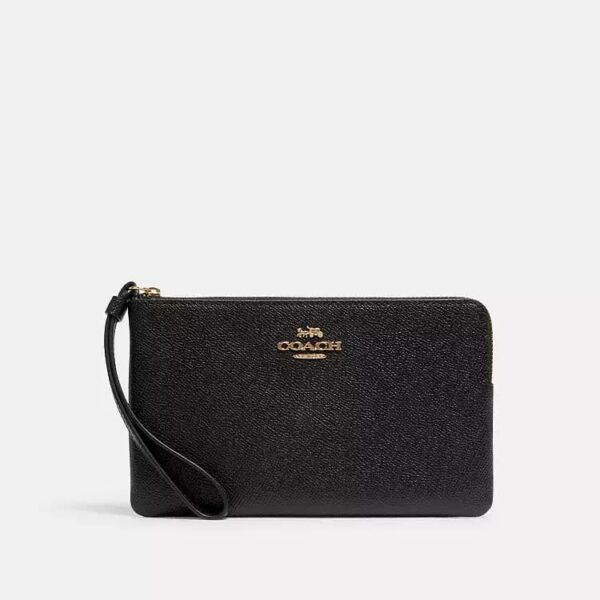 Coach Corner Zip Wristlet in Black