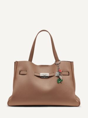 DKNY BRYAR LARGE SATCHEL BAG IN CAPPUCCINO