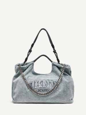 DKNY MABEL DENIM LARGE LOGO TOTE BAG