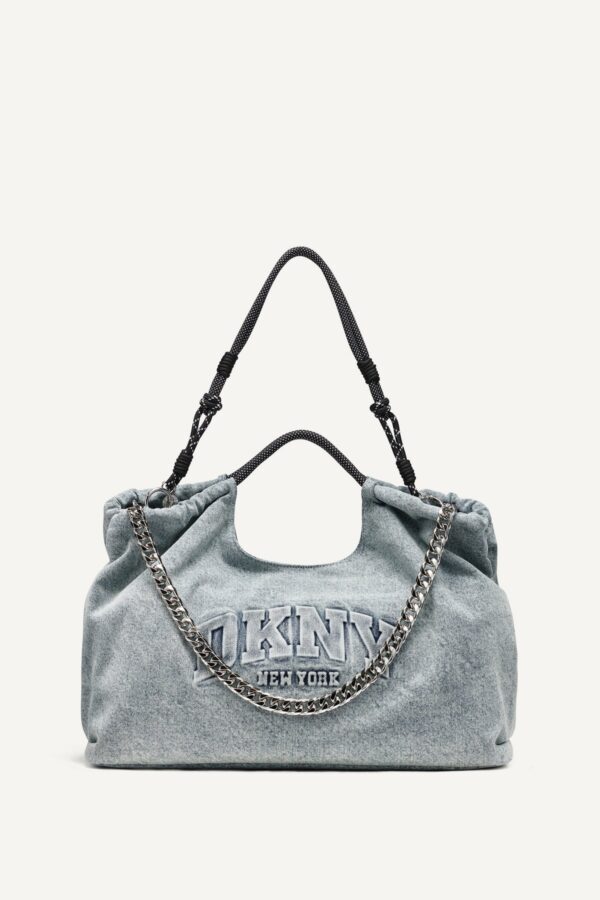 DKNY MABEL DENIM LARGE LOGO TOTE BAG