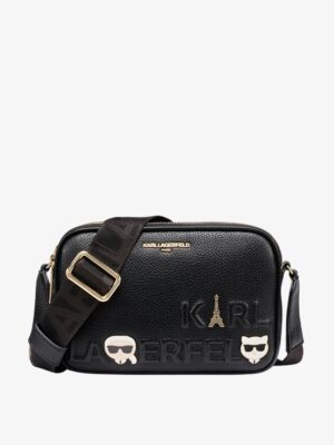 KARL LAGERFELD MAYBELLE CROSSBODY DEBOSS LOGO IN BLACK/GOLD