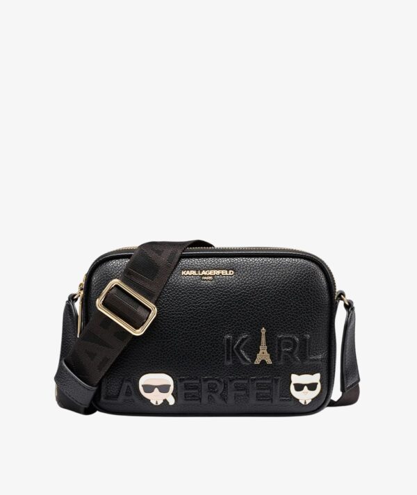KARL LAGERFELD MAYBELLE CROSSBODY DEBOSS LOGO IN BLACK/GOLD