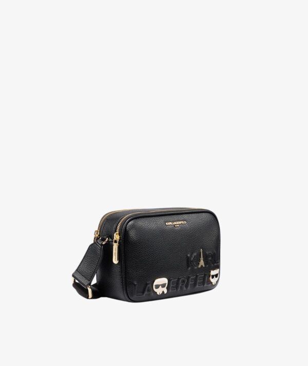 KARL LAGERFELD MAYBELLE CROSSBODY DEBOSS LOGO IN BLACK/GOLD