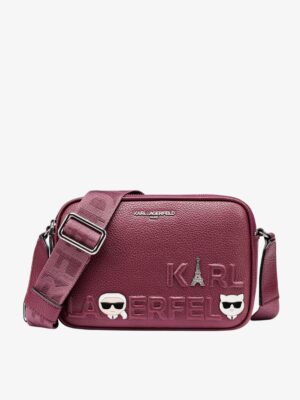KARL LAGERFELD MAYBELLE CROSSBODY DEBOSS LOGO IN CHERRY PLUM